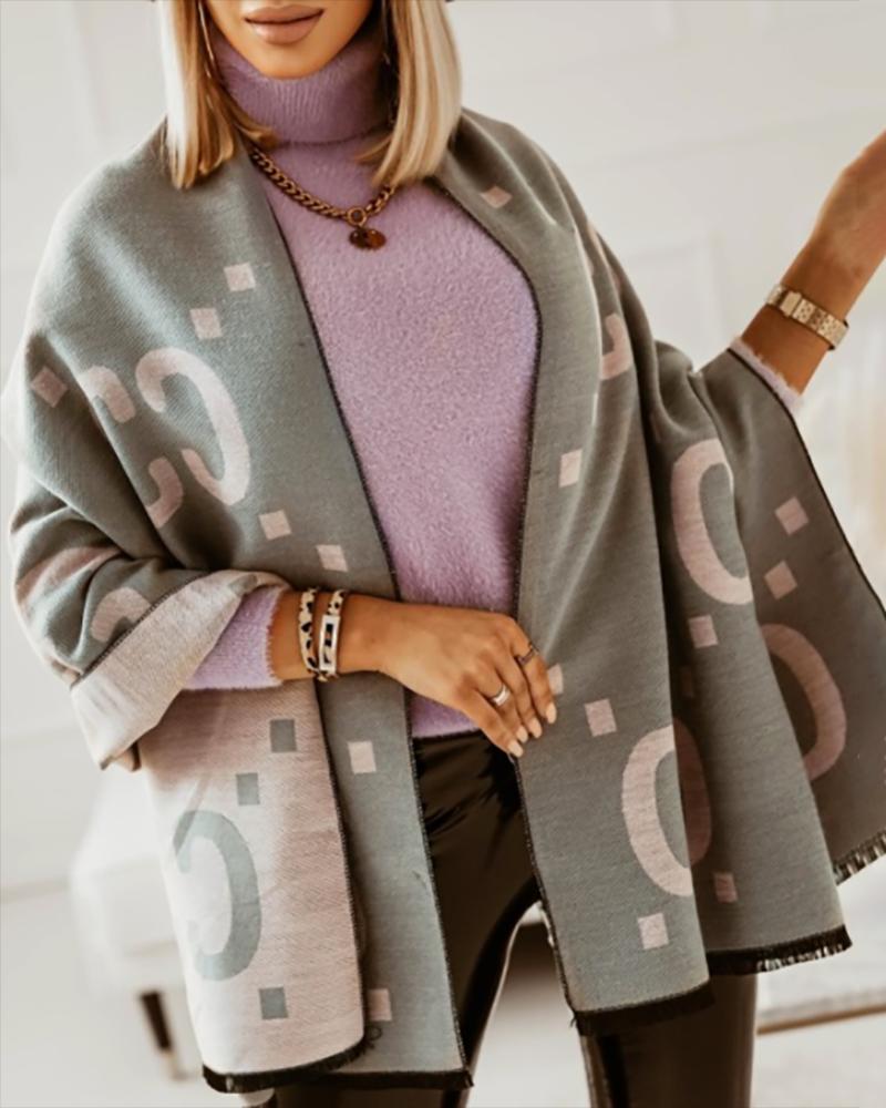 

Square Letter Print Casual Scarf, Gray