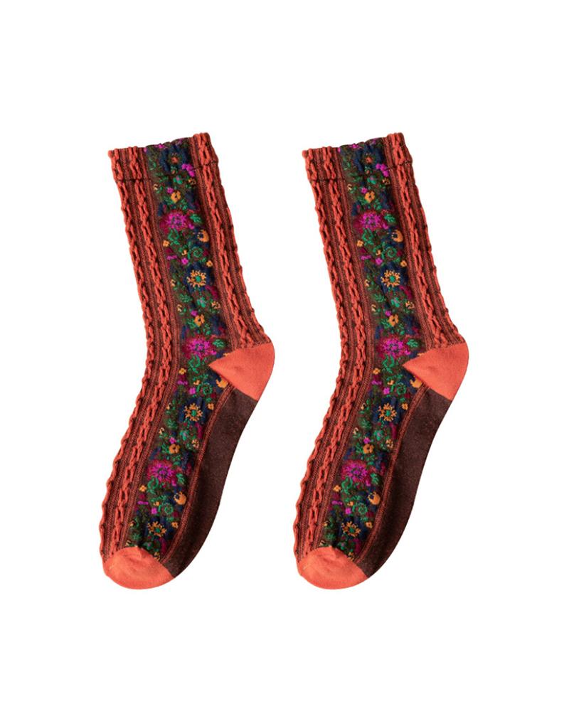 

1Pair Floral Print Crew Socks, Orange