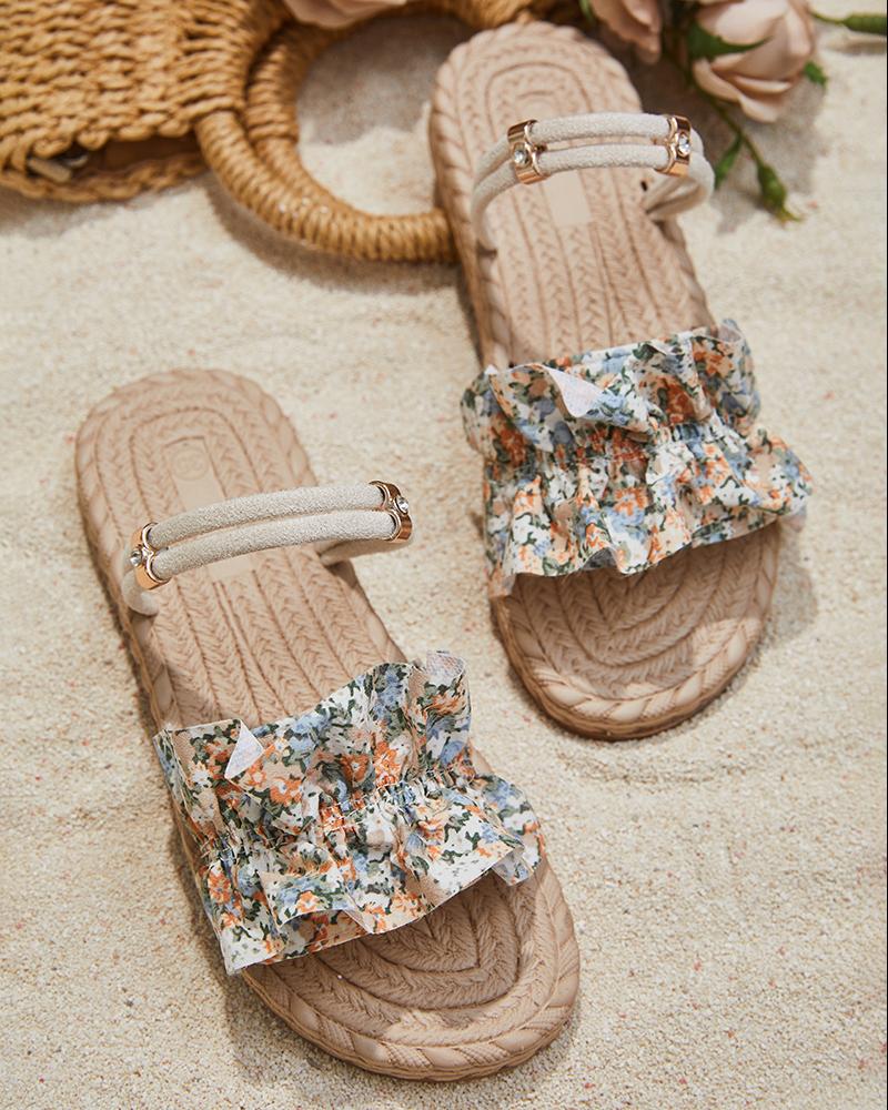 

Woven Flax Ditsy Floral Print Slippers, Orange