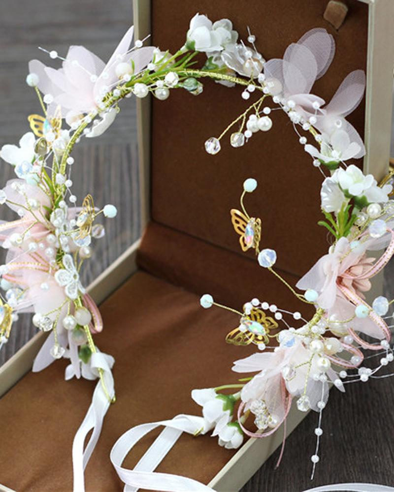 

1pcs Gorgeous Crystal Pearl Flower Leaf Crown Wedding Hairband Children's Hair Accessories, Style2