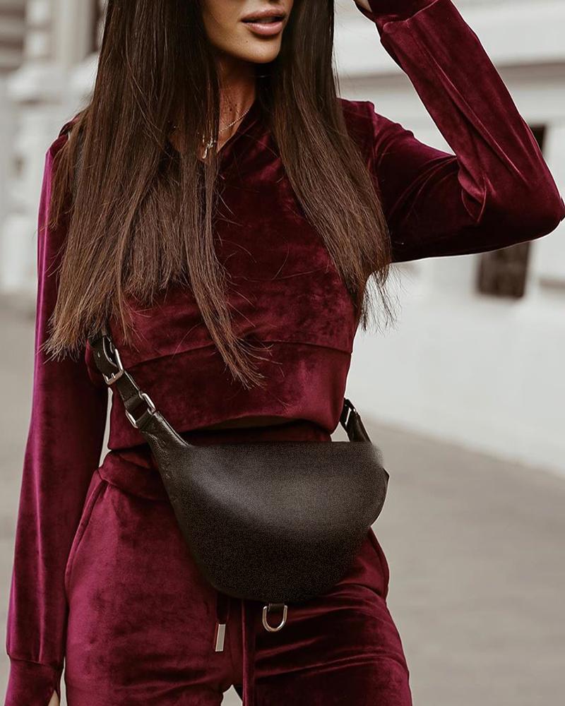 

Long Sleeve Velvet Hooded Top & Drawstring Pants Set, Wine red