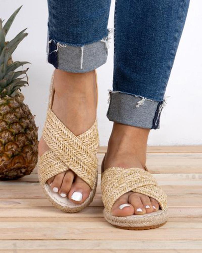 

Cross Woven Flat Sandals, Khaki