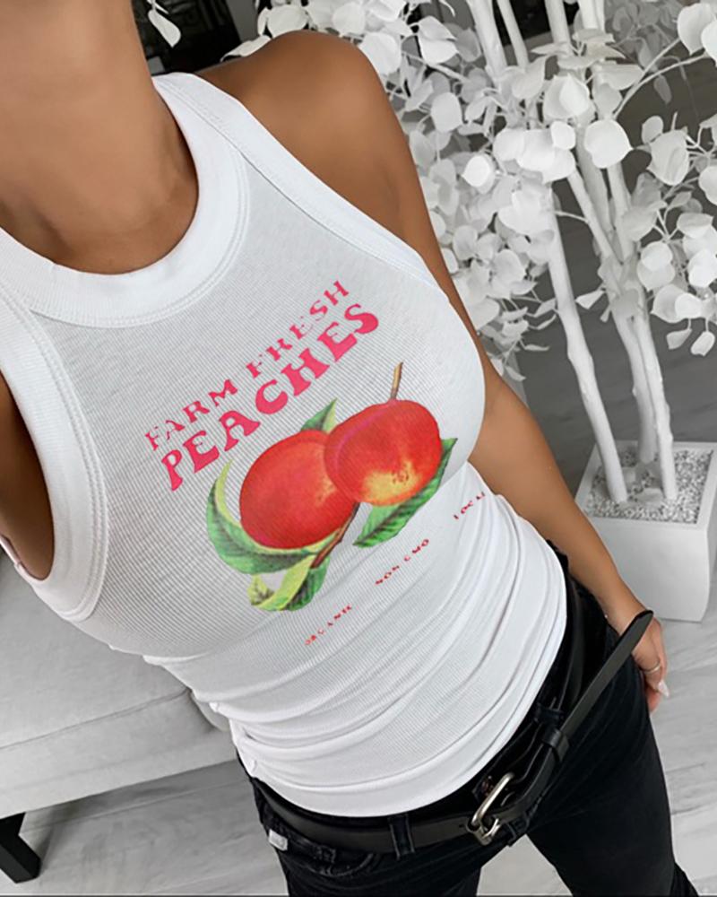 

Peach Letter Print Casual Tank Top, White