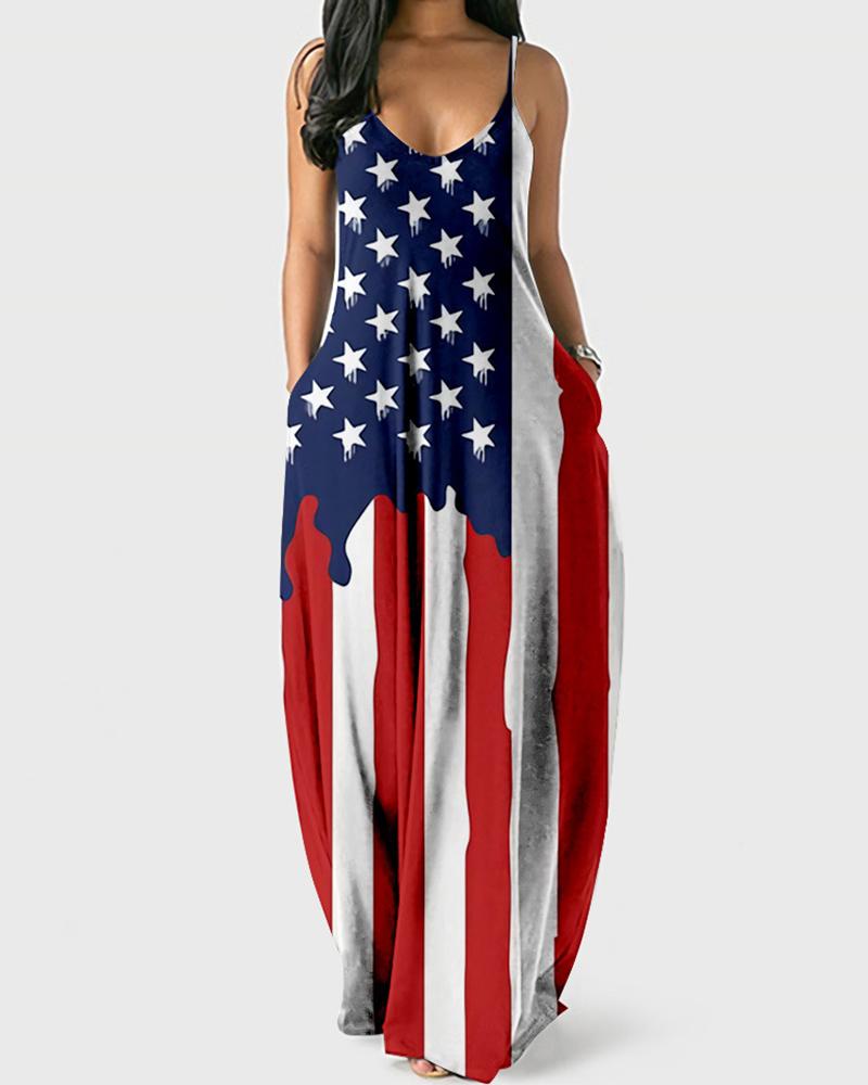 

Independence Day Flag Print Cami Maxi Dress, Style2