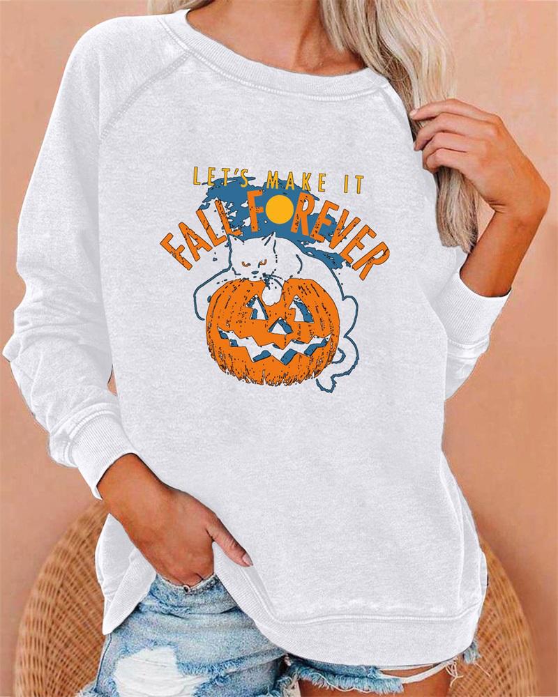 

Plus Size Halloween Graphic Print Long Sleeve Sweatshirt, White