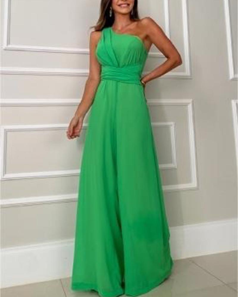 

One Shoulder Wide Leg Jumpsuit, Green