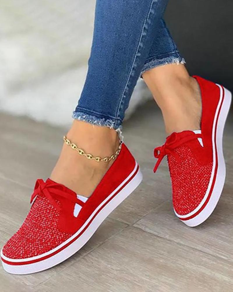 

Velvet Tied Detail Round Toe Sneakers, Red