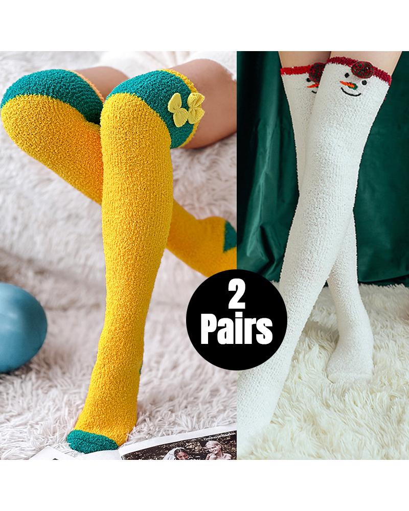 

2 pares de calentadores de piernas térmicos de vellón hasta la rodilla para Navidad, Style1