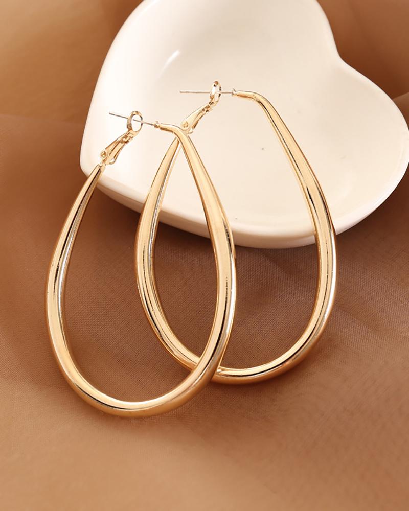 

1Pair Simple Drop Shaped Hoop Earrings, Gold