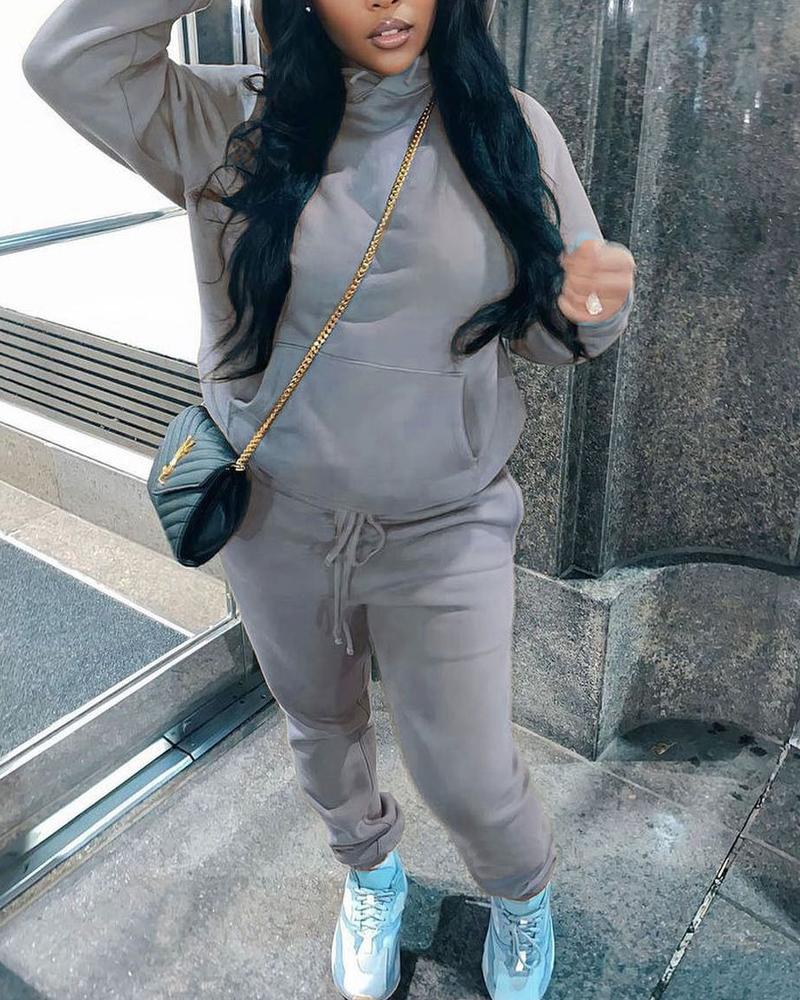 

Plus Size Long Sleeve Drawstring Hoodie & Pants Set, Gray