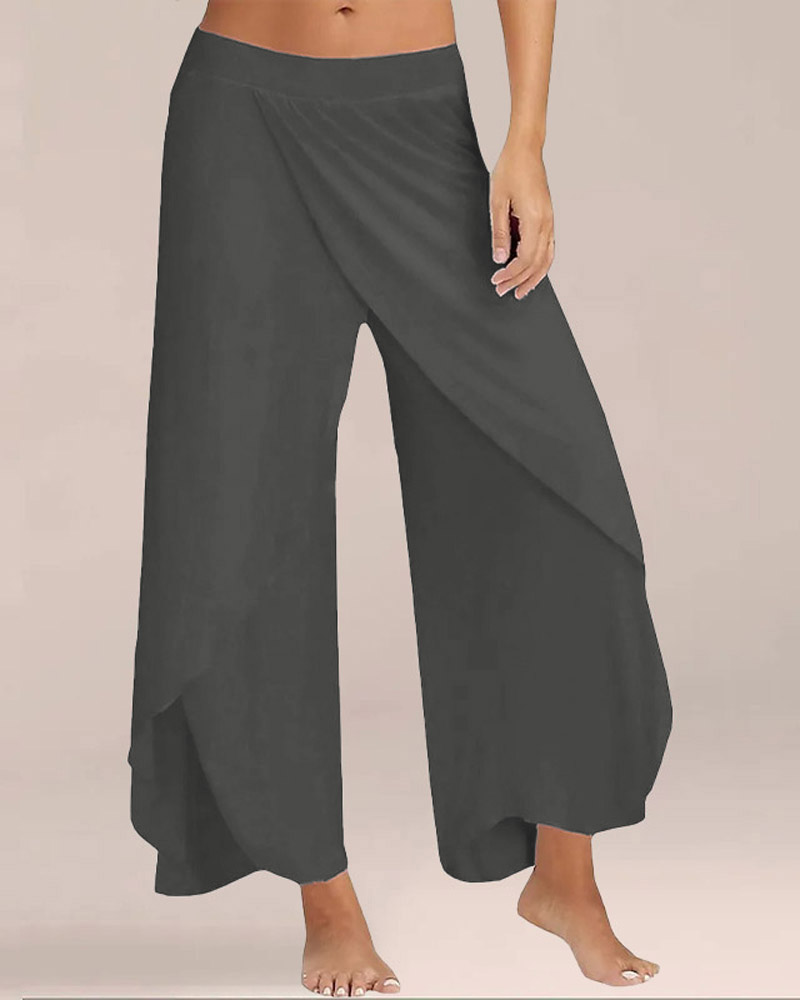 

Patchwork Split Wide Leg Yoga Pants, Dark grey