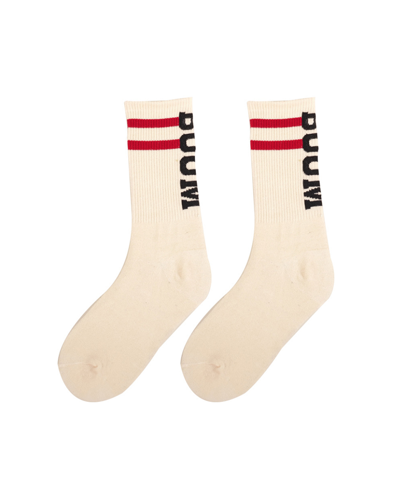 

1Pair Striped Letter Print Colorblock Crew Socks, White