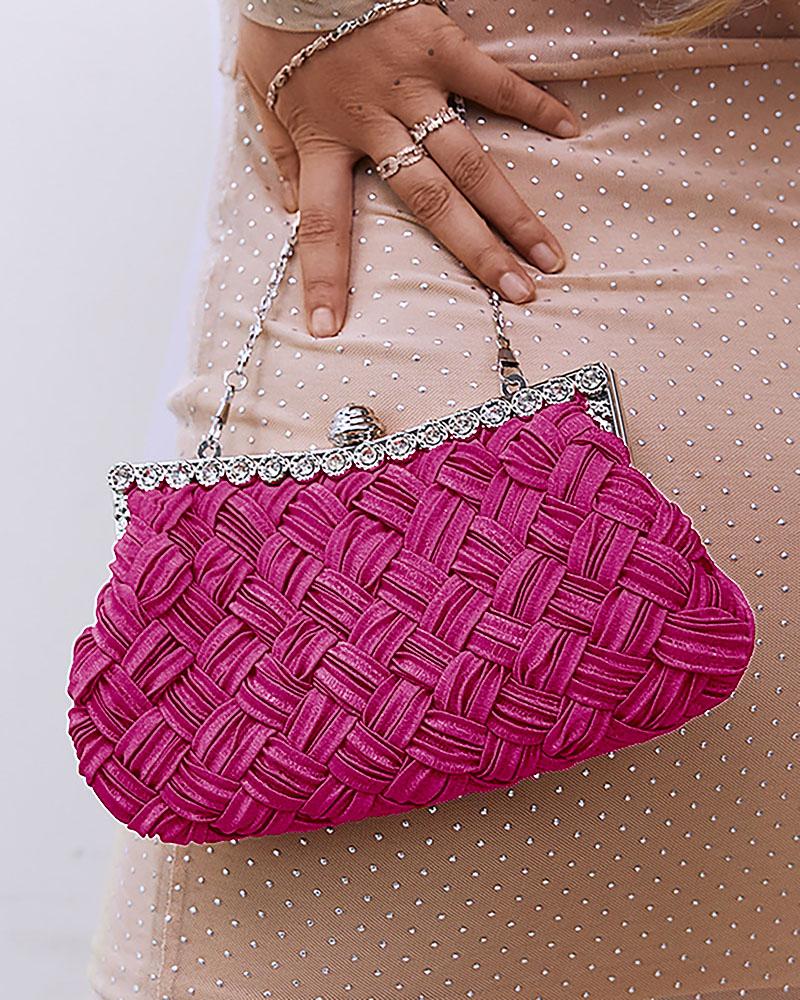 

Rhinestone Decor Braided Clutch Bag, Pink