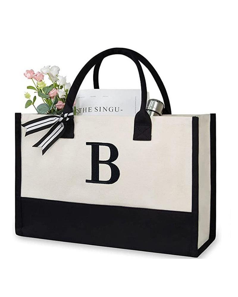 

Personalized Gift Letter Pattern Large Capacity Canvas Tote Bag, Style1