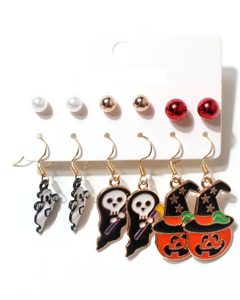 

6Pairs Halloween Pumpkin Witch Cat Lip Pattern Dangle Earrings Set, Style2