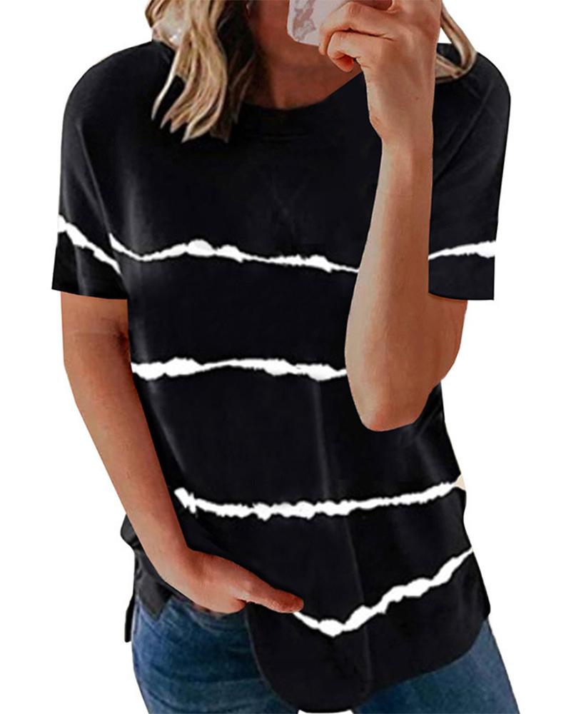 

Striped Short Sleeve Loose T-shirts, Black