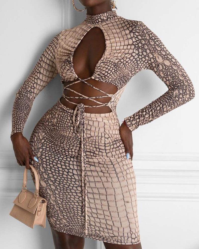 

Colorblock Criss Cross Lace Up Cutout Bodycon Dress, Multicolor