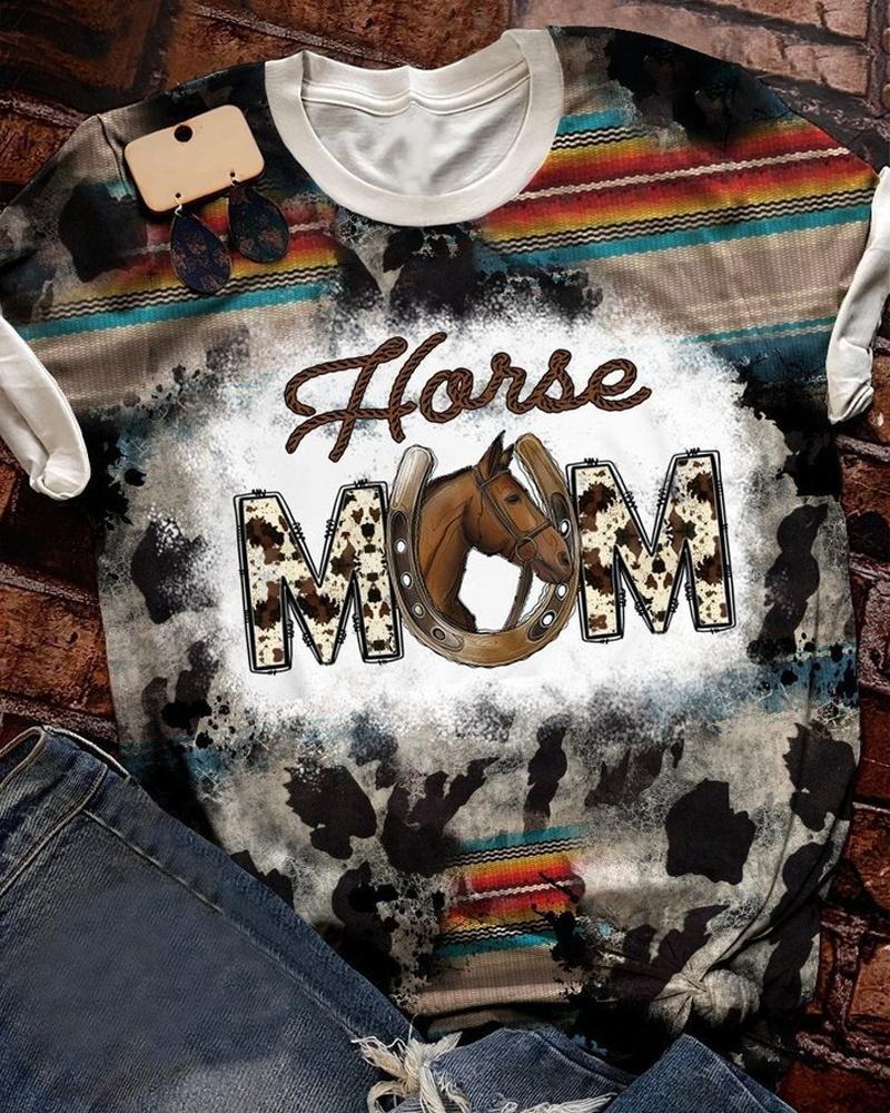 

Horse Mom Cow Striped Print Casual T-shirt, Multicolor