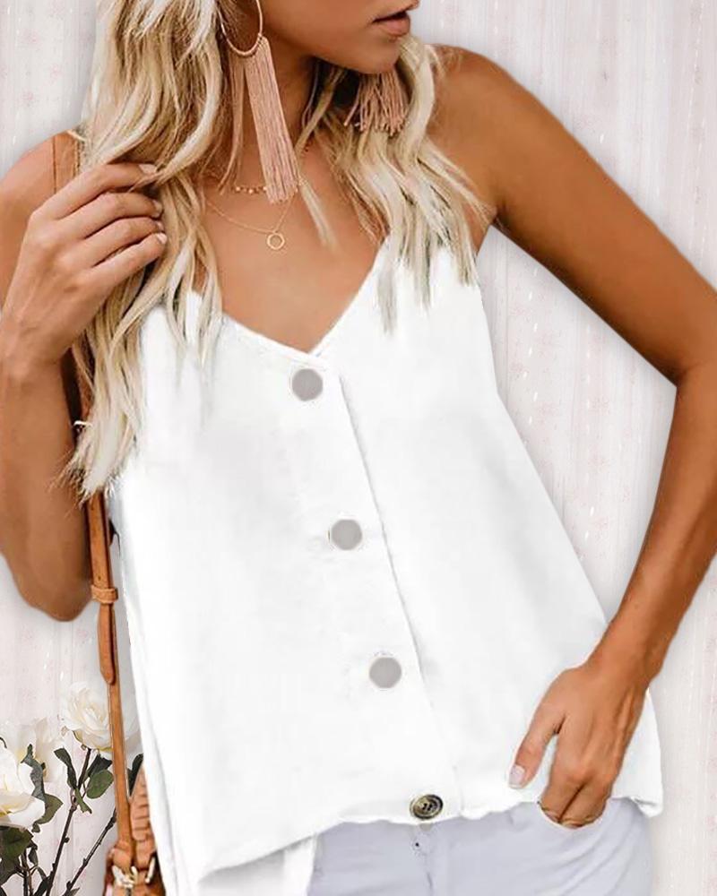 

Spaghetti Strap Button Design Women Top, White