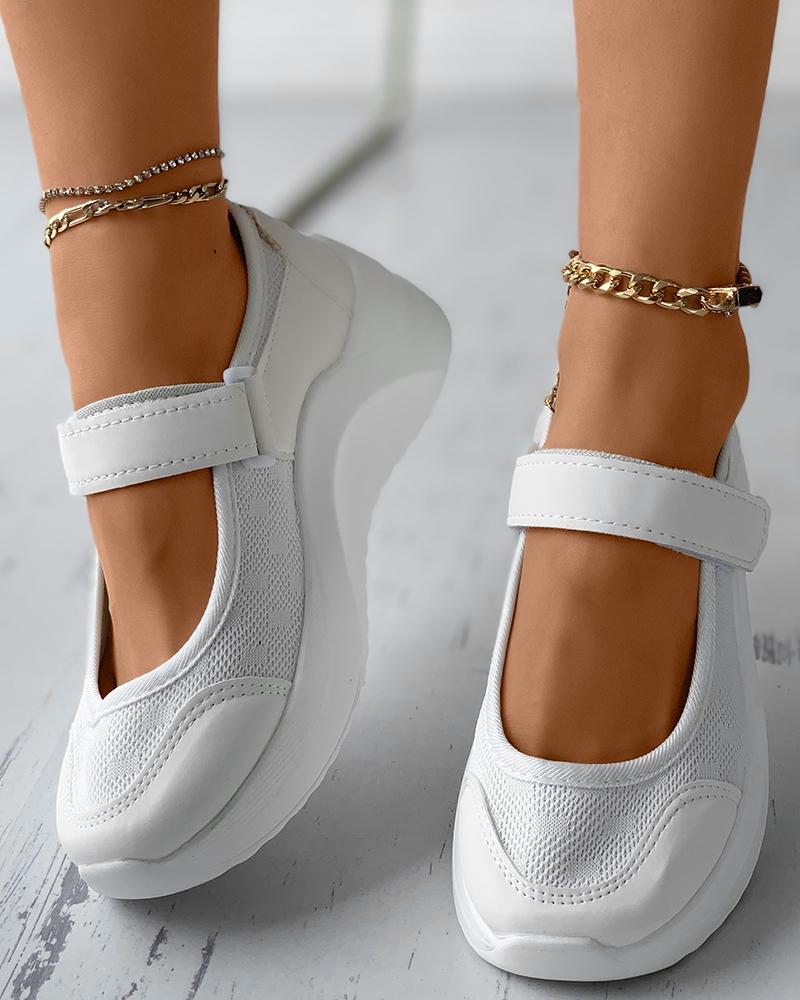 

Velcro Breathable Casual Wedge Sneaker, White