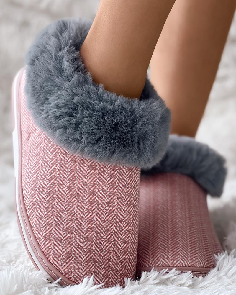 

Fuzzy Trim Non Slip Bootie Slippers, Pink