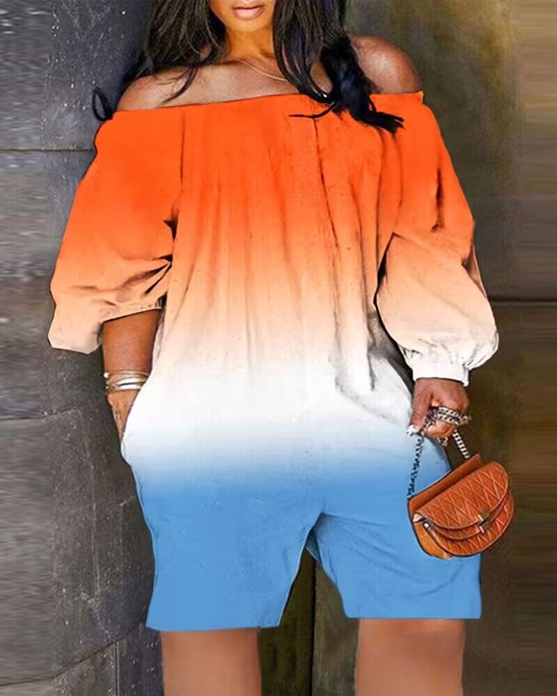 

Plus Size Ombre Off Shoulder Romper, Orange