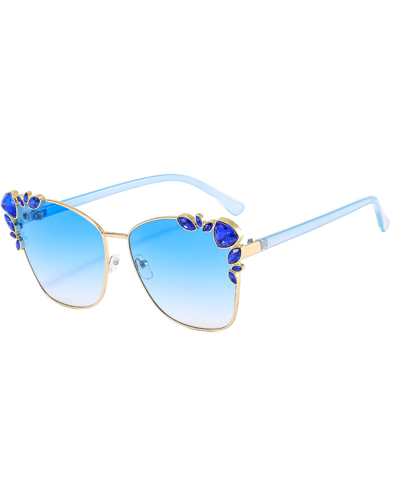 

1Pair Rhinestone Decor Cat Eye Metal Frame Sunglasses, Style3