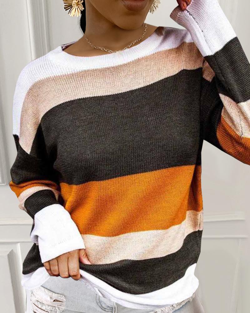 

Colorblock Casual Knit Sweater, Orange