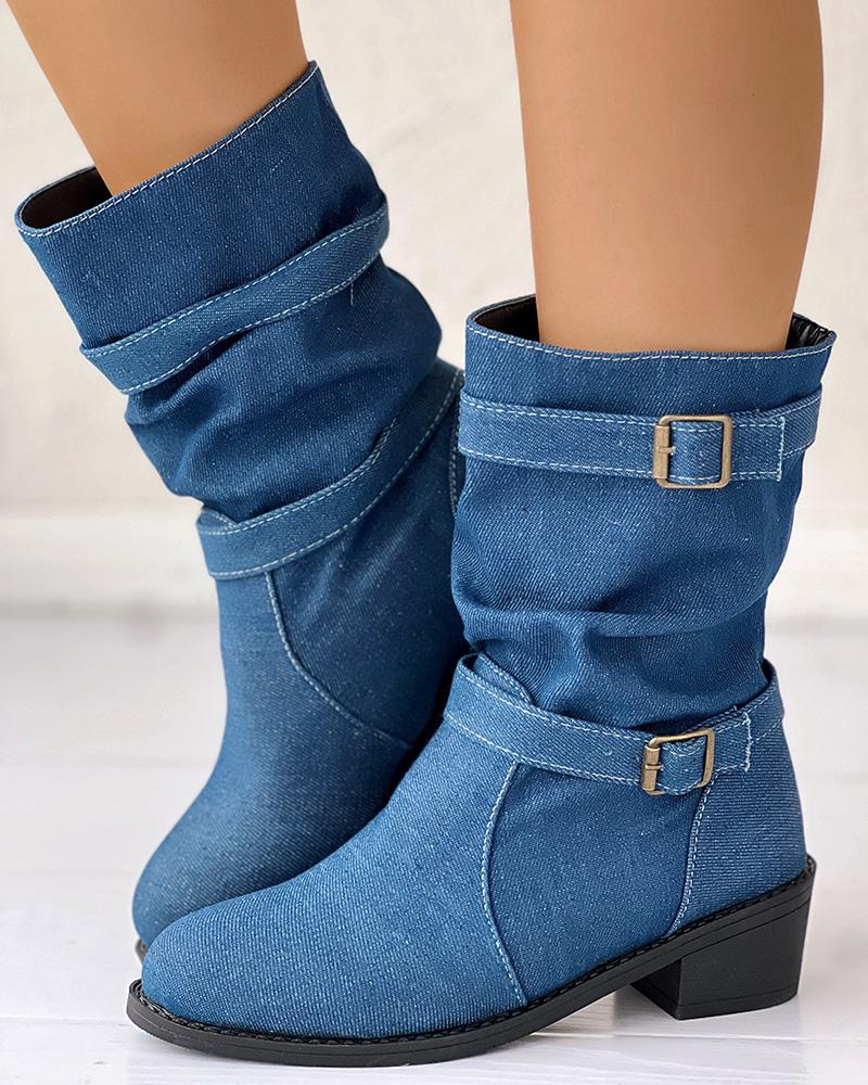 

Botas de salto grosso com fivela, Blue