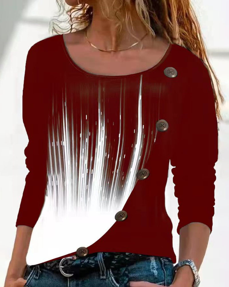 

Ombre Button Decor Long Sleeve Top, Wine red