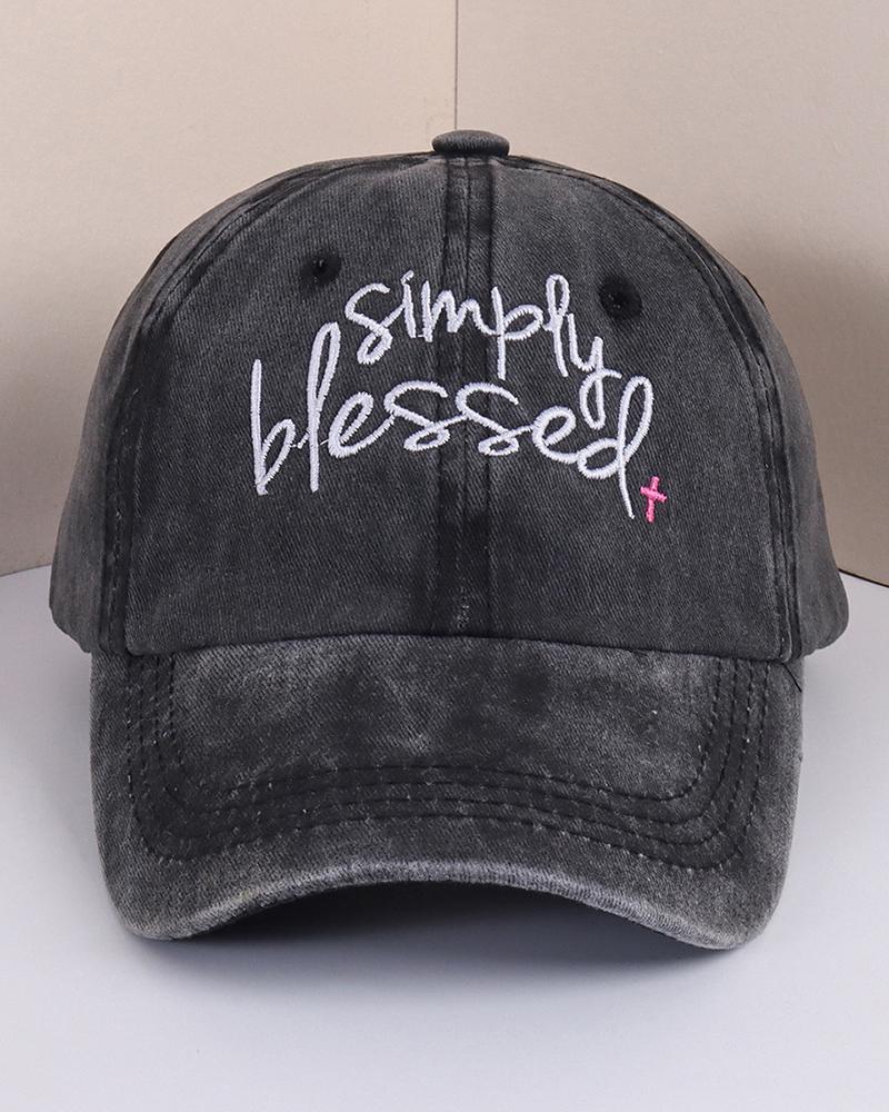 

Letter Embroidery Distressed Retro Baseball Cap, Black