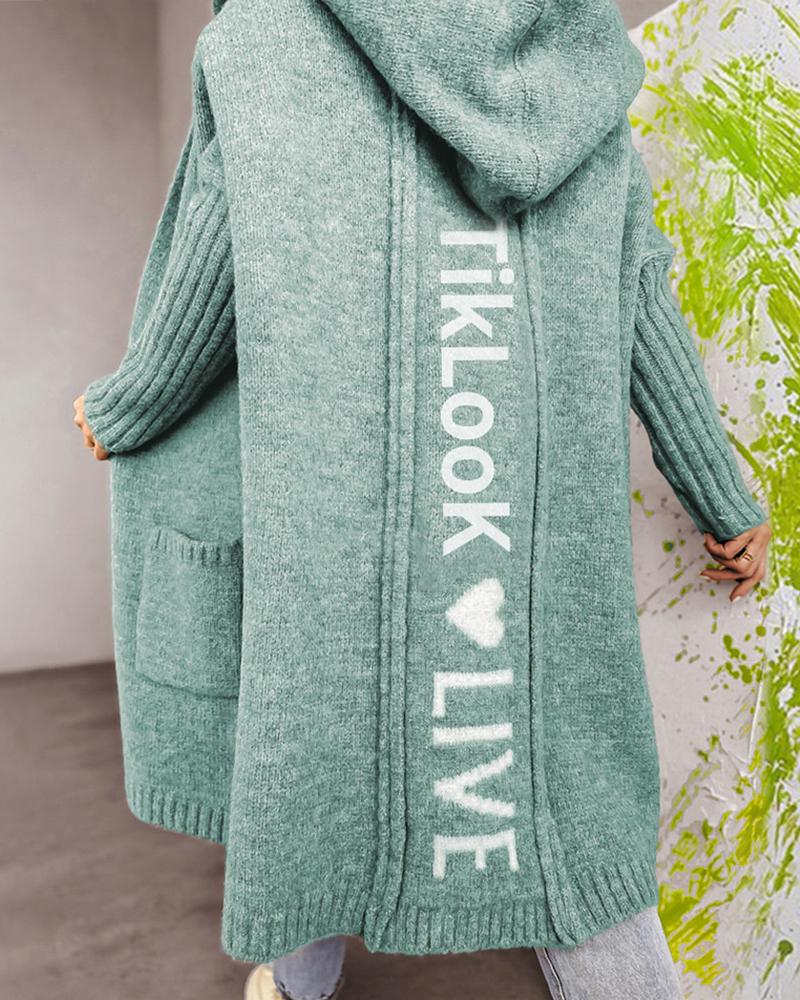

Heart Letter Pattern Pocket Design Hooded Cardigan, Green