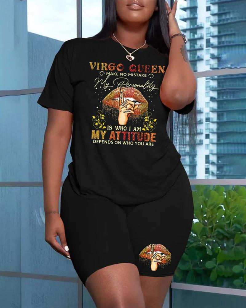 

Plus Size Virgo Queen Make No Mistake My Personality Is Who I Am My Attitude Depends On Who You Are Slogan Print Top & Shorts Set, Black