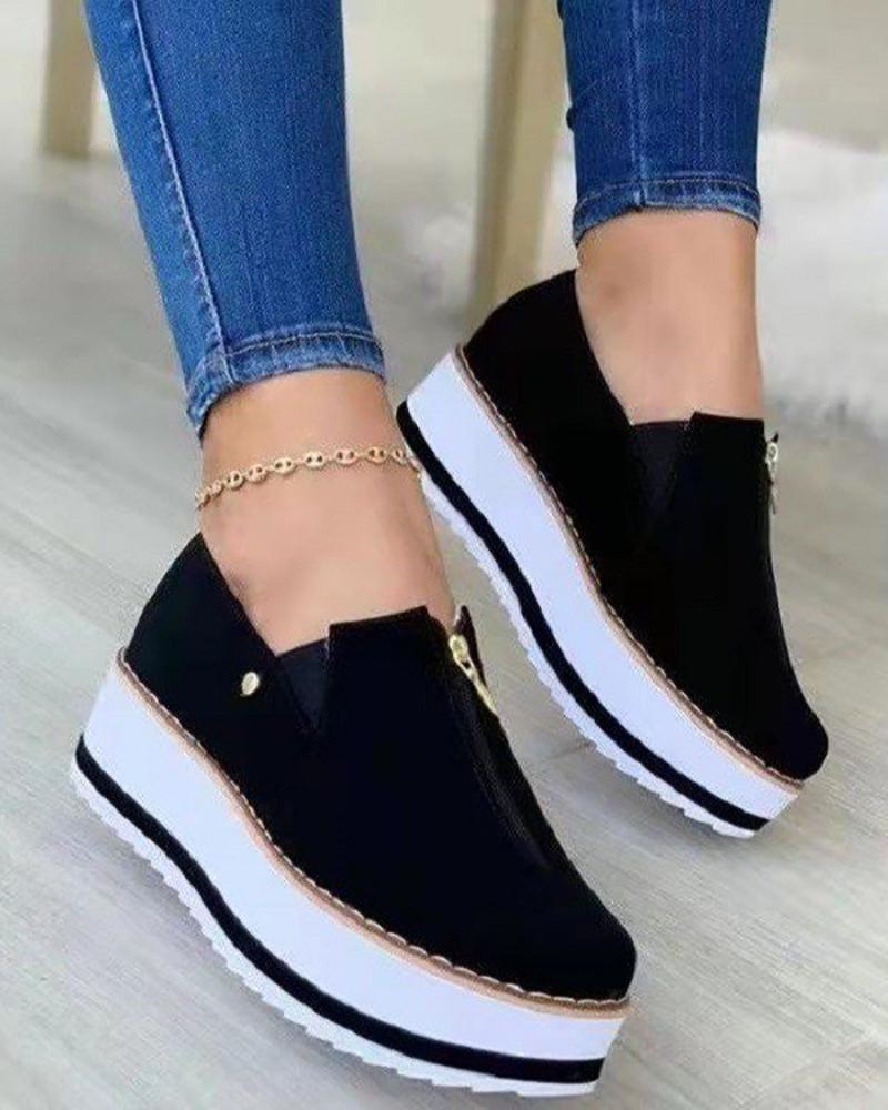 

Zipper Decor Contrast Paneled Slip On Sneakers, Black