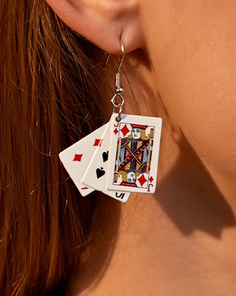 

1Pair Poker Cards Pendant Drop Earrings, White