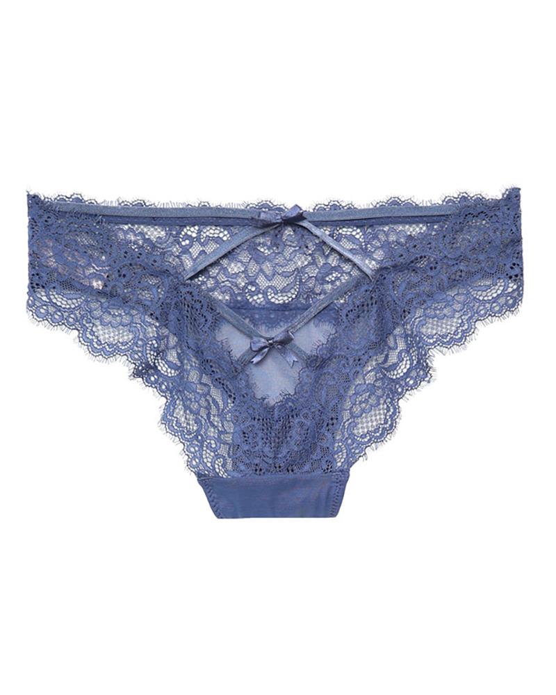 

Eyelash Lace Cutout Lace-up Panty, Blue