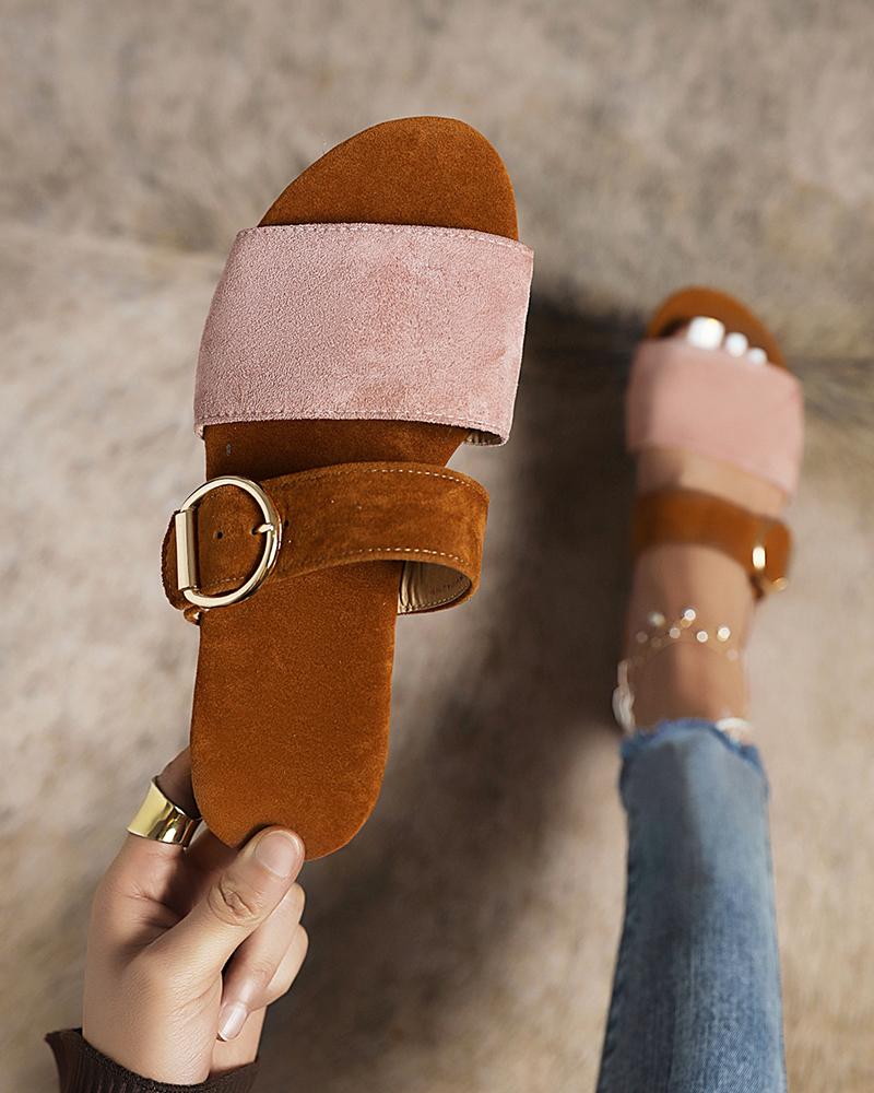 

Colorblock One Banded Round-toe Sandals, Pink