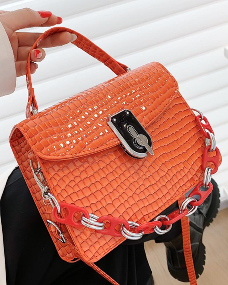 

Crocodile Top Handle Chain Strap Satchel Bag, Orange