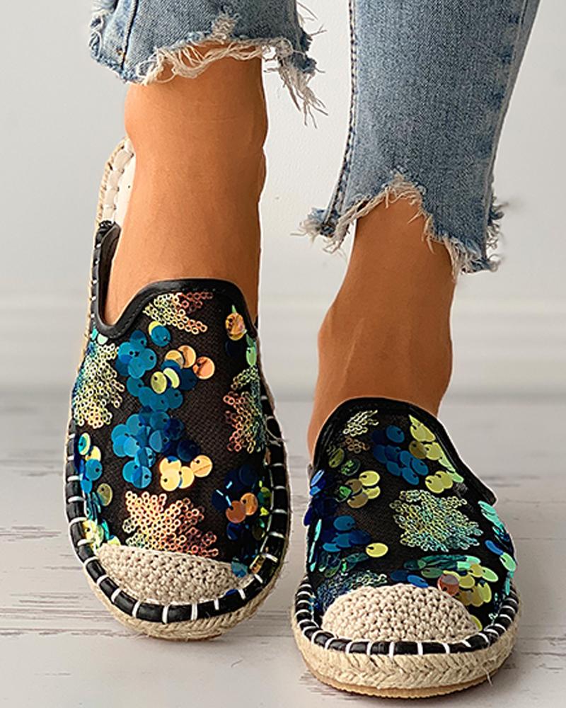 

Sequins Espadrille Sole Slip-On Flats, Multicolor