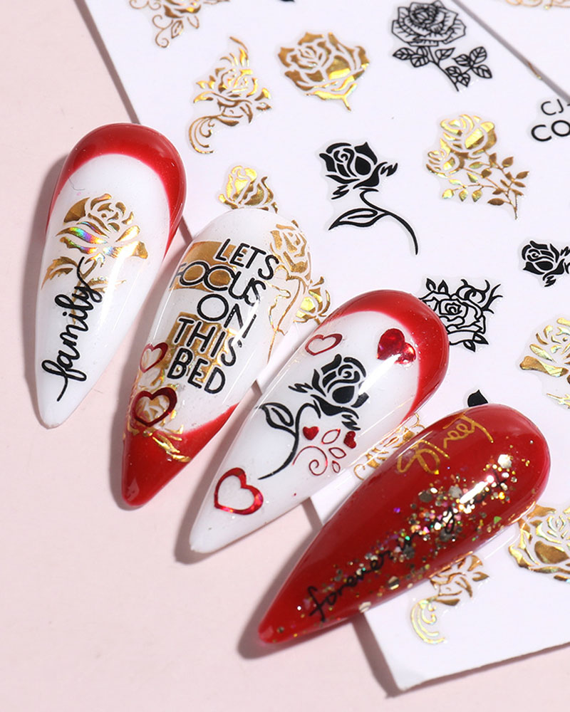 

1 Sheet Valentine's Day Rose Pattern Nail Art Sticker, Gold