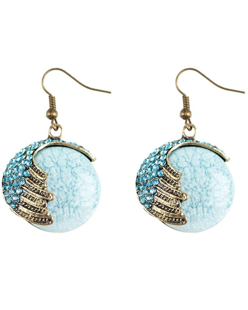 

1Pair Retro Peacock Tail Pattern Geometry Hook Earring, Sky blue