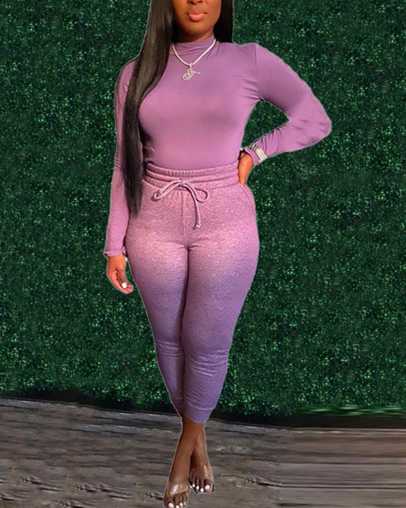 

Long Sleeve Top & Drawstring Sweatpants Set, Purple