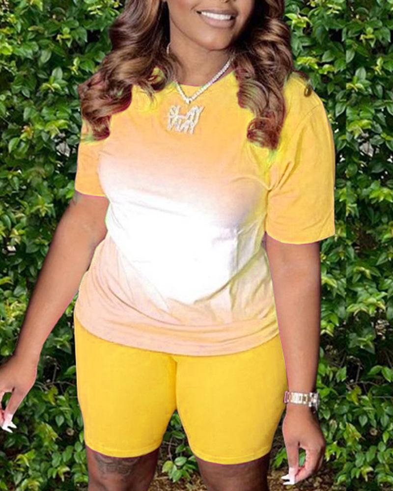 

Ombre Casual Top & Shorts Set, Yellow
