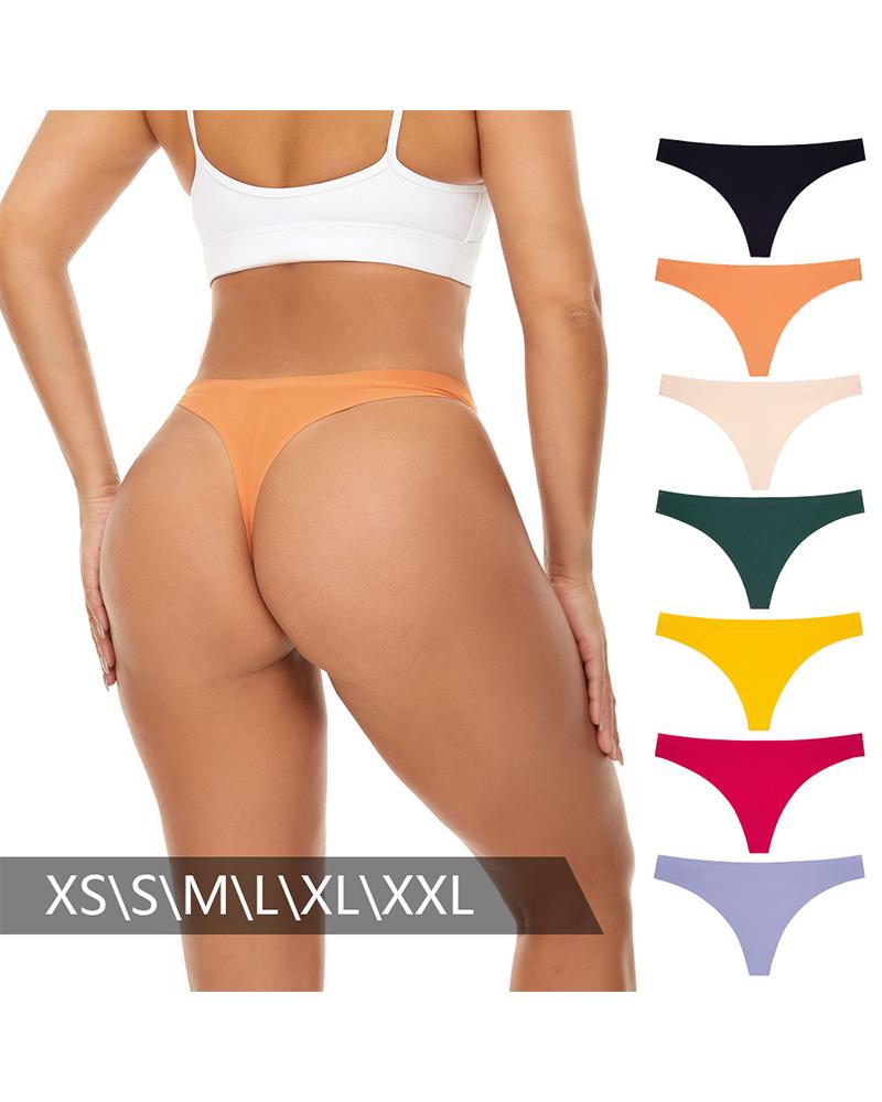 

Skinny Low Waist Solid Color Thong Panties, Orange