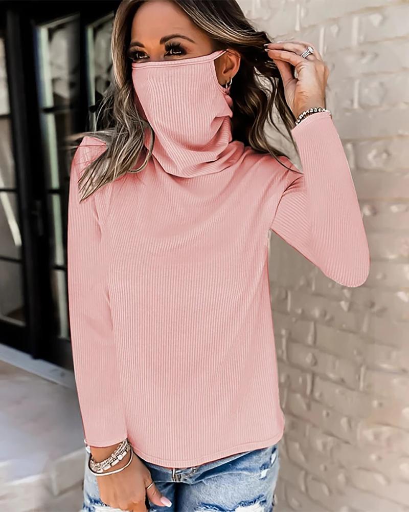 

Plain Face Mack Design Long Sleeve Top, Pink