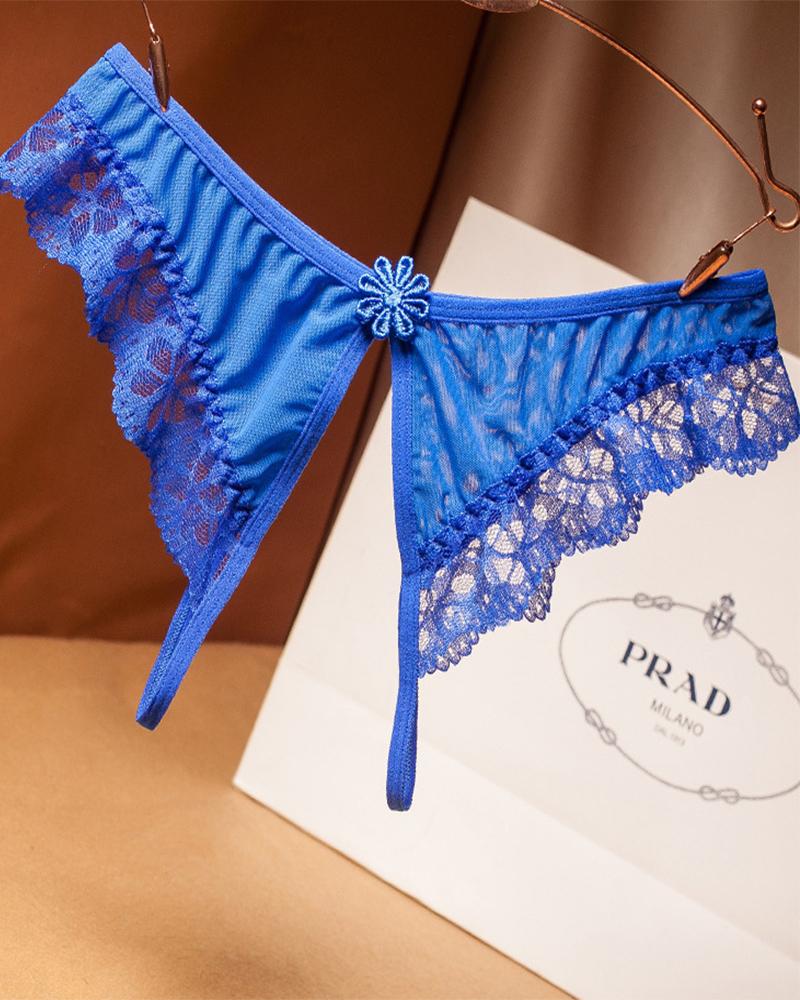 

See-through Splicing Lace Low Waist Panties, Blue
