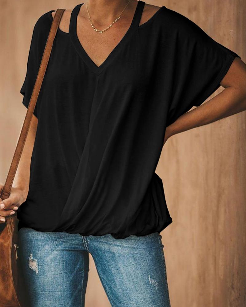 

Cutout Ruched Wrap T-shirt, Black