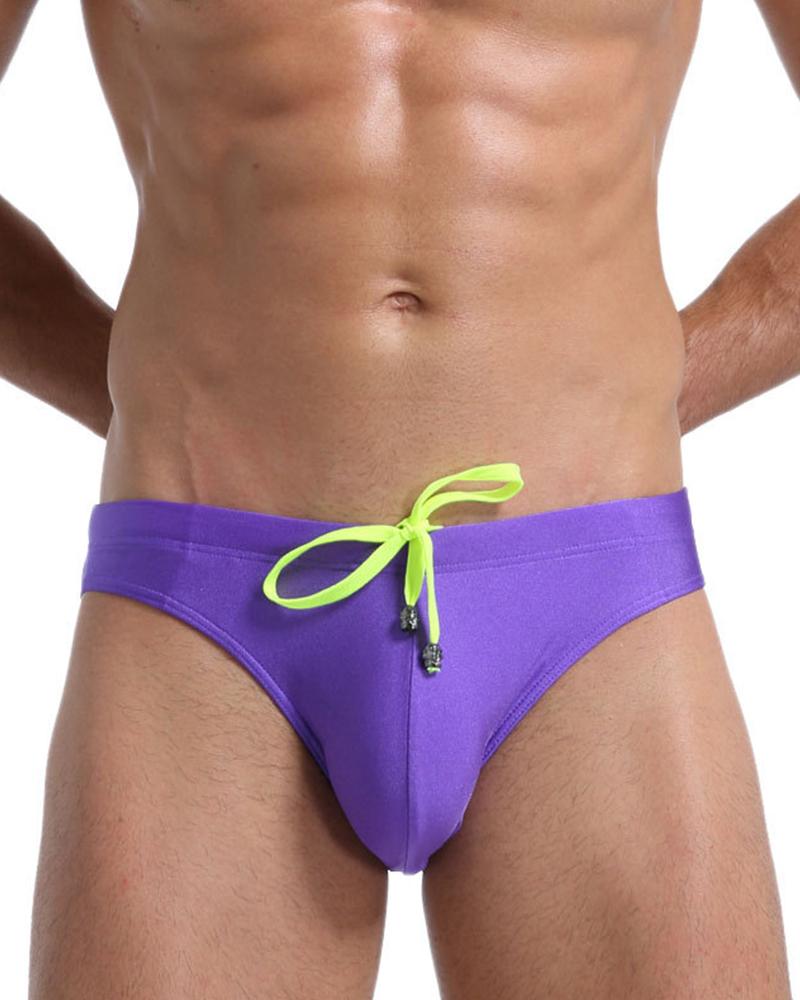 

Solid Color Drawstring Beach Short Pants, Purple