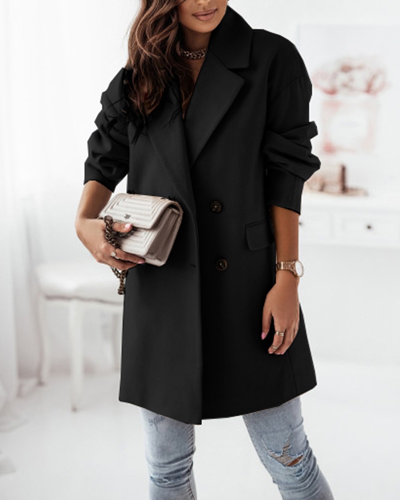 

Long Sleeve Double Breasted Coat, Black