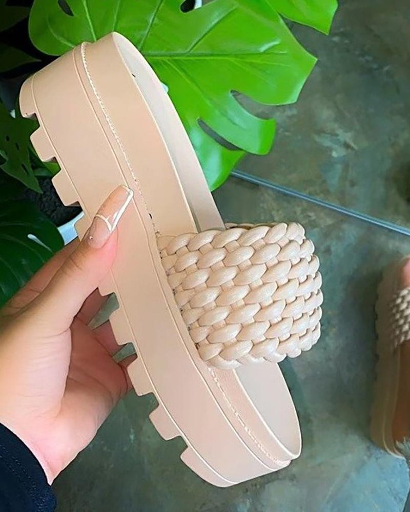 

Braided Peep Toe Platform Slippers, Apricot